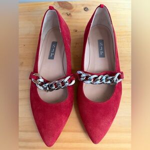 SJP by Sarah Jessica Parker red suede flats with chain detail size 36.5